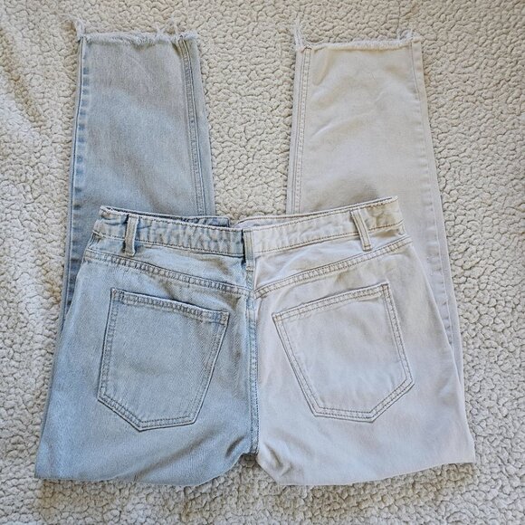 Two-Tone High-Waisted Straight-Leg Jeans Sz 11 Frayed Hem - Picture 7 of 7